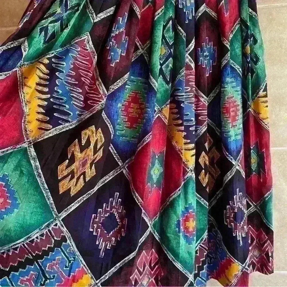 Vintage Kenneth Mitchell Aztec Southwestern Boho Maxi Colorful Skirt Large XL - Picture 2 of 12